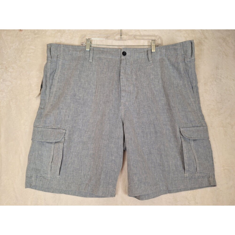 Claiborne Mens 48 Linen Cotton Blend Casual Shorts NWT Blue Cargo Pockets 10"